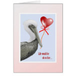 Pelican with balloon Valentine Cards