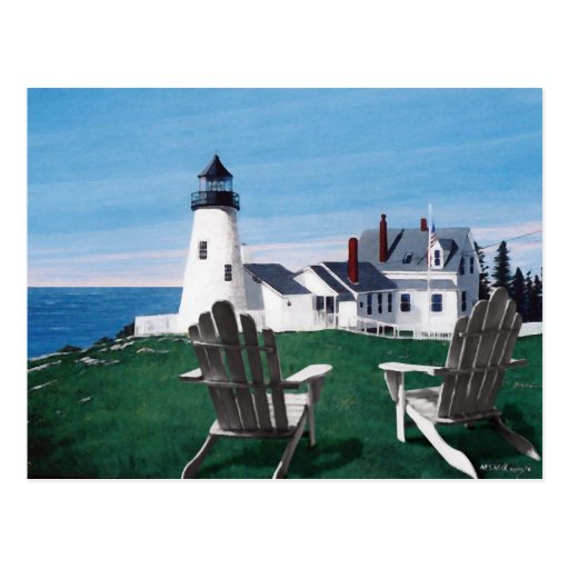 Pemaquid Lighthouse and Two Chairs Postcard