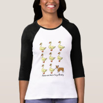 Pembroke Welsh Corgi Herding Ducks Ladies t-shirts by MenagerieMayhem Pembroke Welsh Corgi Herding Ducks Ladies t-shirts