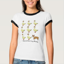 Pembroke Welsh Corgi Herding Ducks Ladies t-shirts by MenagerieMayhem Pembroke Welsh Corgi Herding Ducks Ladies t-shirts