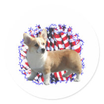 Pembroke Welsh Corgi Patriot Round Stickers