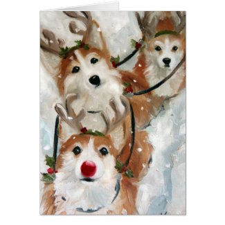 Pembroke Welsh Corgi Rudolph Christmas Reindeer Greeting Card