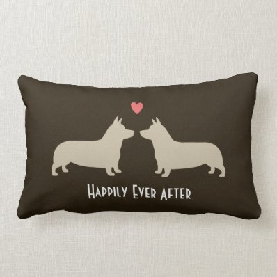 Pembroke Welsh Corgis with Heart and Text Throw Pillows