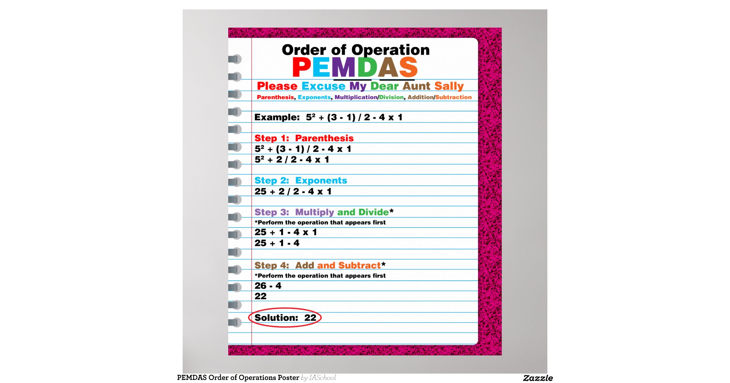 pemdas order of operations poster order of operations posters