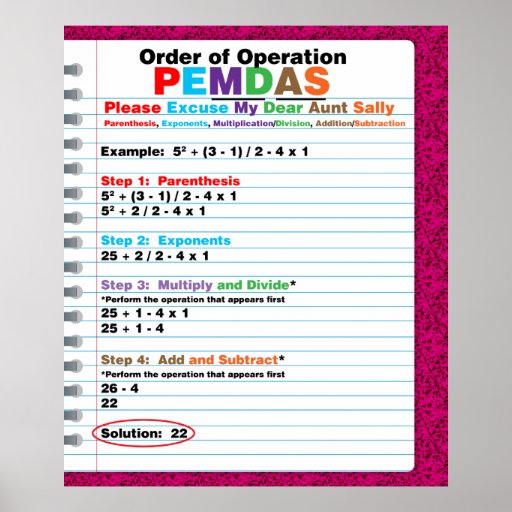 PEMDAS Order Of Operations Poster | Zazzle