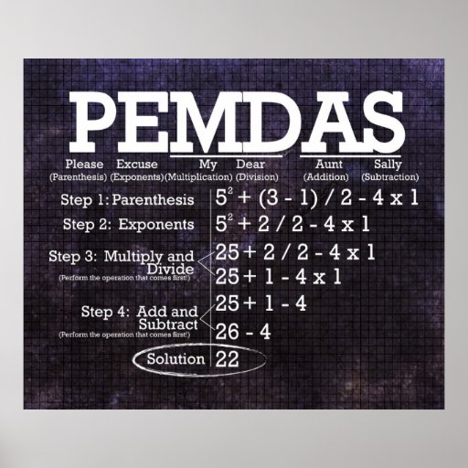 PEMDAS Poster Zazzle