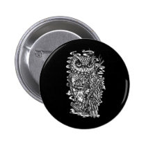 Pen and ink tattoo style owl illustration buttons