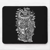 Pen and ink tattoo style owl illustration mousepads