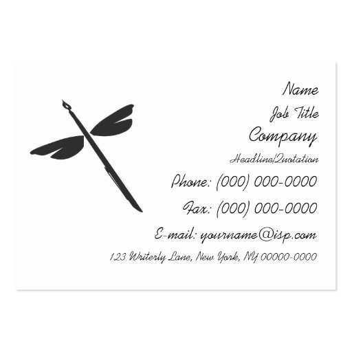 Pen and Wings Abstract Dragonfly Writer Logo Business Card Templates (front side)
