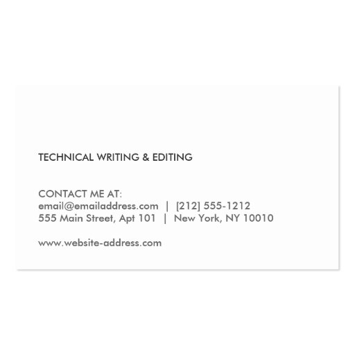 PENCIL BUSINESS CARD FOR AUTHORS & WRITERS II (back side)