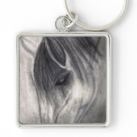 Pencil Drawing - Horse Grazing Key Chains