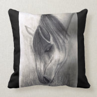 Pencil Drawing - Horse Grazing Pillows
