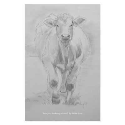 Pencil Drawing of a Cow walking towards you Stationery Paper by mike_jory