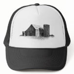 PENCIL DRAWING: OLD BARN, SILO: REALISM TRUCKER HATS