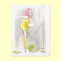 Pencil Personified surreal pin up postcard print postcards