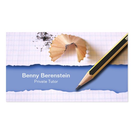 Pencil Shapening Private Tutor Blue Business Card (front side)