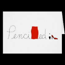 Penciled In Red Skirt cards