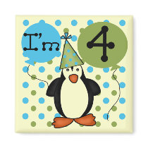 Penguin 4th Birthday Tshirts and Gifts magnets