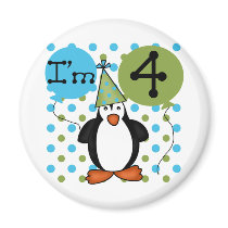Penguin 4th Birthday Tshirts and Gifts magnets