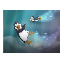 Penguin and Child Post Card