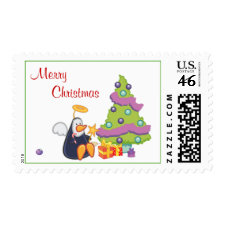 Cute Cartoon Penguin Angel Christmas Stamps