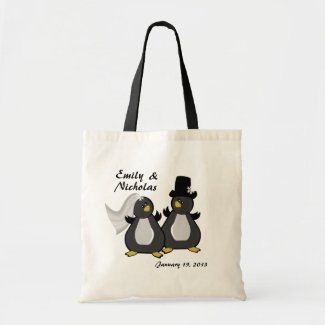 Penguin Bride and Groom Wedding Canvas Bag