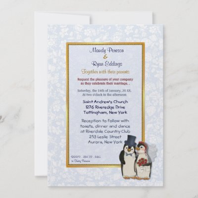 Penguin Bride and Groom Wedding Invitation by SpiceTree Weddings