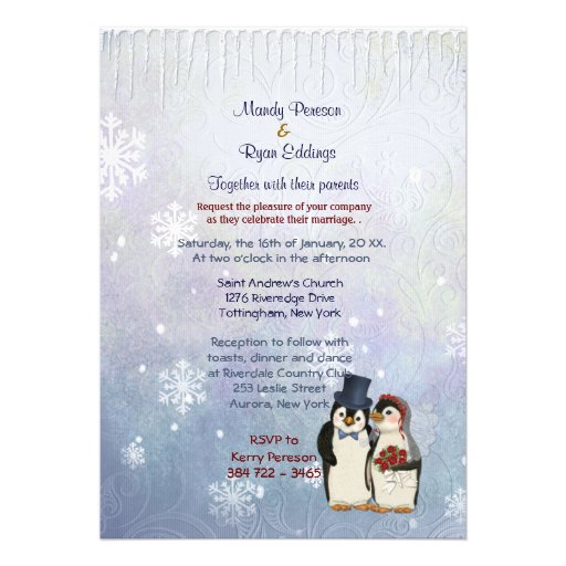 Penguin Bride and Groom Wedding Invitation