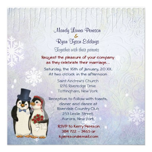 Penguin Bride and Groom Wedding Invitation Square