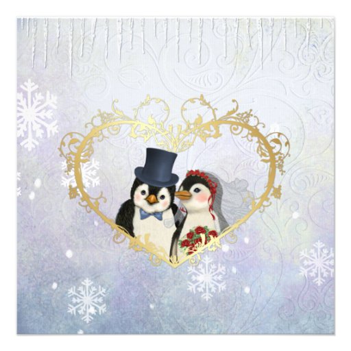 Penguin Bride and Groom Wedding Invitation Square