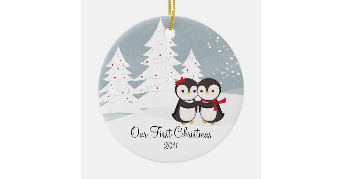 penguin couple love cute first christmas ornament zazzle penguin couple love cute first christmas ornament zazzle