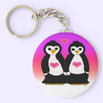 Penguin Couple with Hearts keychains