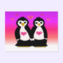 Penguin Couple with Hearts postcards
