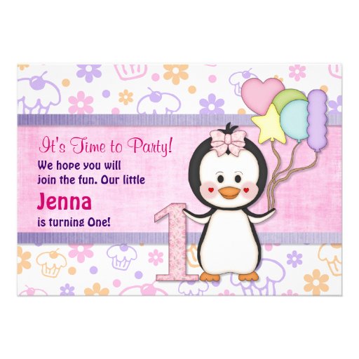 Penguin Cutie- Girl First Birthday Custom Invite