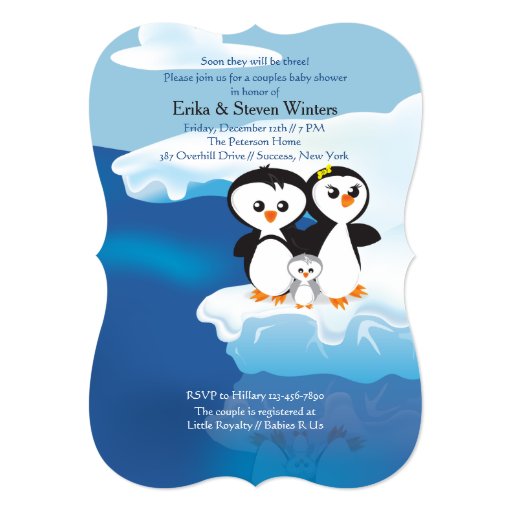 Penguin Family Couples Baby Shower Invitations
