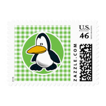 Penguin; Green Gingham Postage Stamps