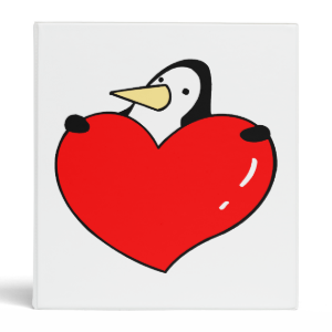 Penguin holding red heart cute design 3 ring binders