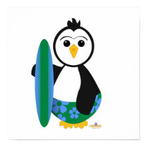 Penguin Holding Surf Board posters