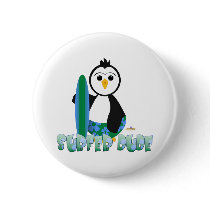 Penguin Holding Surf Board Surfer Dude buttons by animalacres Penguin Holding Surf Board Surfer Dude buttons