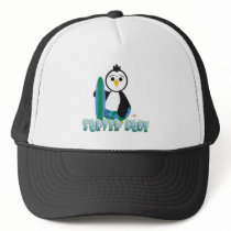 Penguin Holding Surf Board Surfer Dude hats by animalacres Penguin Holding Surf Board Surfer Dude hats