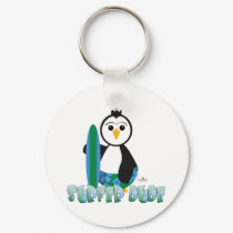 Penguin Holding Surf Board Surfer Dude keychains