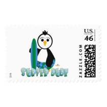 Penguin Holding Surf Board Surfer Dude postage