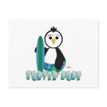 Penguin Holding Surf Board Surfer Dude postcards