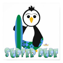 Penguin Holding Surf Board Surfer Dude posters