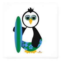 Penguin Holding Surf Board With Sun Glasses posters