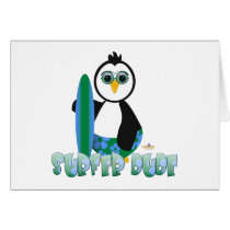 Penguin Holding Surf Board With Sun Glasses Surfer cards