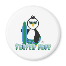 Penguin Holding Surf Board With Sun Glasses Surfer magnets