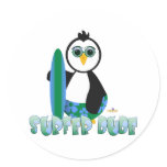 Penguin Holding Surf Board With Sun Glasses Surfer Sticker