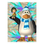 Penguin holding up a fairy child graphic announcements