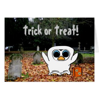 Penguin in Ghost Costume at Graveyard Greeting Card